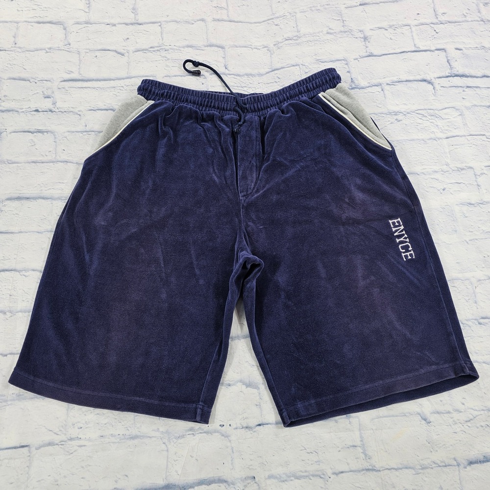 Enyce Velour Shorts Mens XL Navy Blue Y2K Streetwear Baggy Plush Loungewear